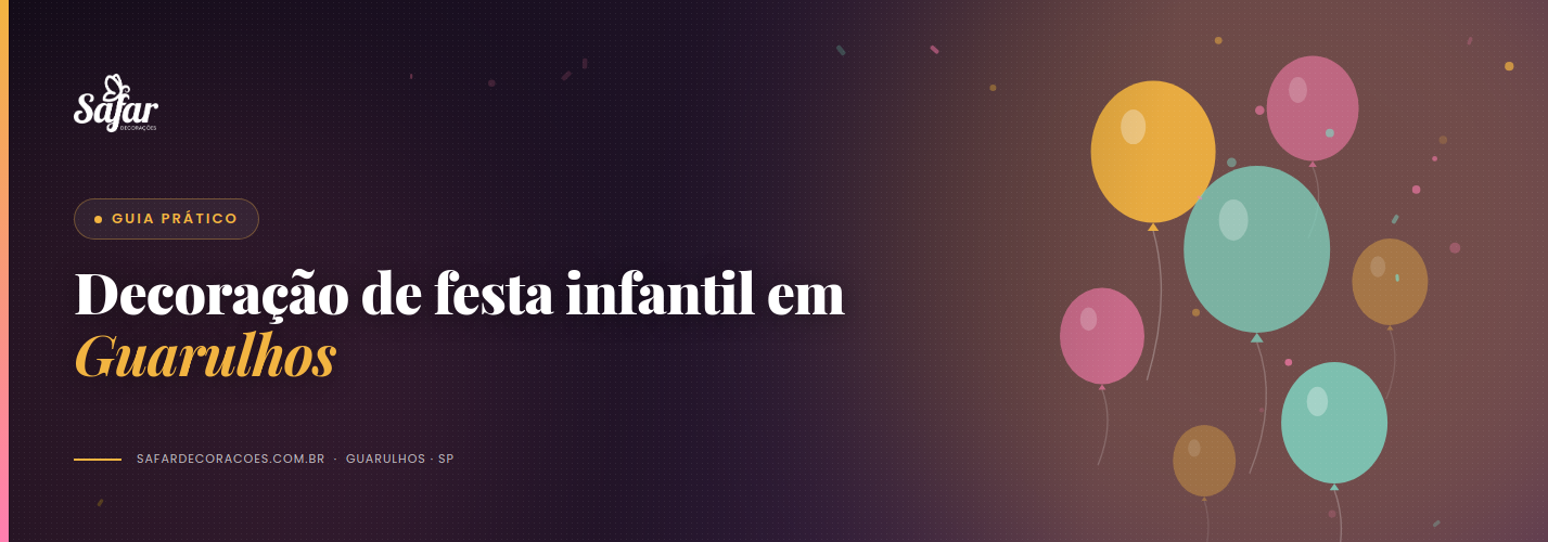 Decoração de festa infantil em Guarulhos com painel redondo, balões e mesa do bolo montada pela Safar Decorações